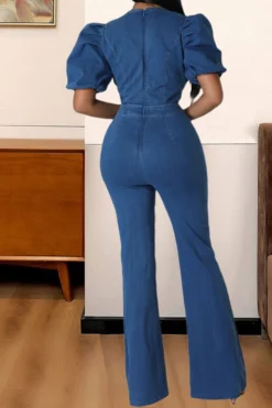 Solid Color Glamorous Front Wrap Denim Jumpsuit 5 Solid Color Glamorous Front Wrap Denim Jumpsuit -Prettytina H23060259 BL 3