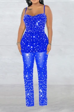 Crystal Glitter Modern See-Through Jumpsuit 10 Crystal Glitter Modern See-Through Jumpsuit -Prettytina H23060265 BL 1