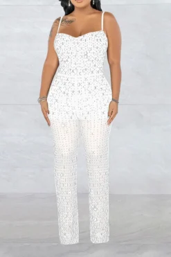 Crystal Glitter Modern See-Through Jumpsuit 14 Crystal Glitter Modern See-Through Jumpsuit -Prettytina H23060265 WH 1