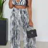 Tie Dye Striped Stylish Wide Leg Pant Suit