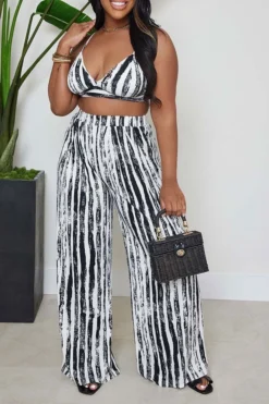 Tie Dye Striped Stylish Wide Leg Pant Suit