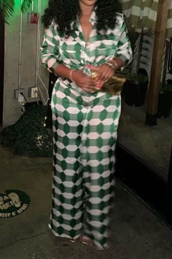 Geometric Print Commuting Pocket Pant Suit 7 Geometric Print Commuting Pocket Pant Suit -Prettytina H23060276 GR 3