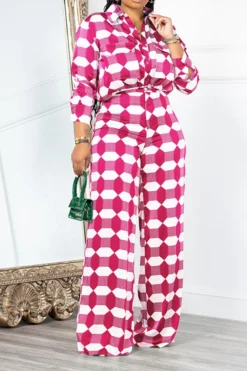 Geometric Print Commuting Pocket Pant Suit 9 Geometric Print Commuting Pocket Pant Suit -Prettytina H23060276 RR 1