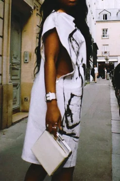 Abstract Print Stylish Boat Neck Mini Dress -Prettytina H23060903 WH 6