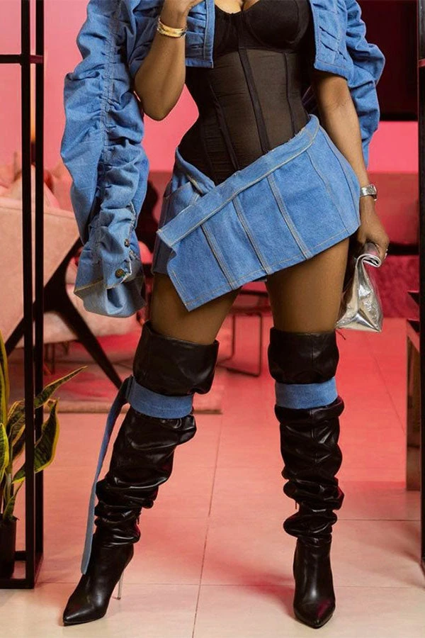 Solid Color Unusual Irregular Denim Skirt 2 Solid Color Unusual Irregular Denim Skirt - Image 2