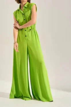 Solid Color Commuting Drawstring Wide Leg Jumpsuit -Prettytina H23061559 GR 4
