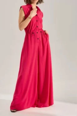 Solid Color Commuting Drawstring Wide Leg Jumpsuit