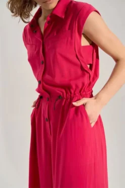 Solid Color Commuting Drawstring Wide Leg Jumpsuit -Prettytina H23061559 RE 4