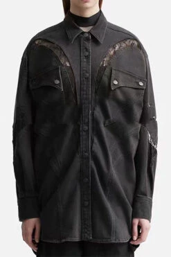 Lace Patchwork Striking Denim Mini Dress -Prettytina H23061578 BK 1 2480bc71 c4d6 4eb5 a16f 63fc44a93b31