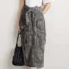 Splash Ink Print Punk Multi Pocket Denim Skirt