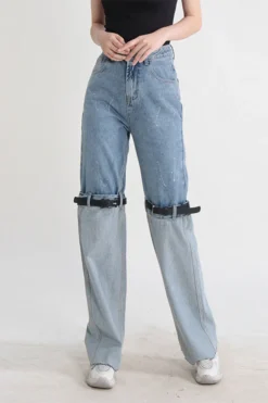 Patchwork Belted Design Modern Jeans