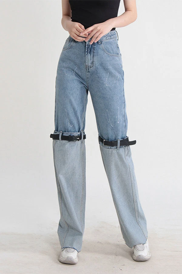 Patchwork Belted Design Modern Jeans 1 Patchwork Belted Design Modern Jeans