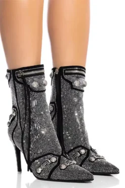 Rhinestone & Rivet Design Striking Pointed Toe Ankle Boots