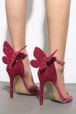 3D Butterfly Decor Glittery Buckled Sandals -Prettytina H23061651 RR 4