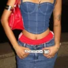 Solid Color Feminine Denim Camisole & Skirt
