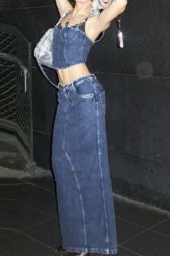 Solid Color Feminine Denim Camisole & Skirt 7 Solid Color Feminine Denim Camisole & Skirt -Prettytina H23062553 B2 1