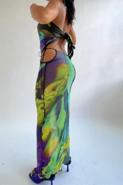 Abstract Print Kitsch Lace-Up See-Through Skirt Suit -Prettytina H23062555 RT 5