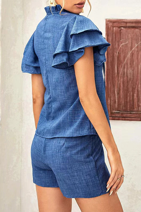 Floral Print Sweet Lace-Up Ruffle Pant Suit 3 Floral Print Sweet Lace-Up Ruffle Pant Suit - Image 3