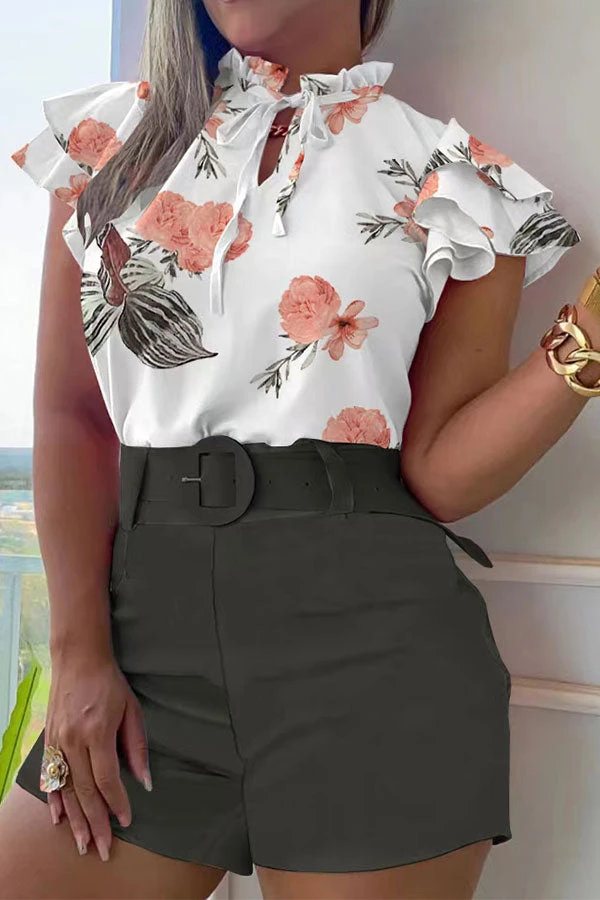 Floral Print Sweet Lace-Up Ruffle Pant Suit 5 Floral Print Sweet Lace-Up Ruffle Pant Suit - Image 5