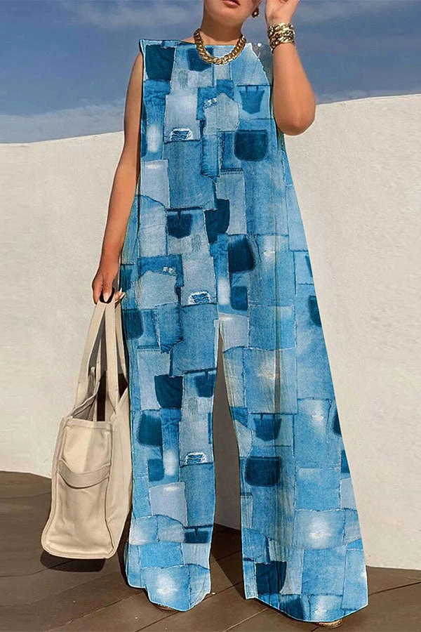 Denim Print Laid Back Wide Leg Jumpsuit 1 Denim Print Laid Back Wide Leg Jumpsuit