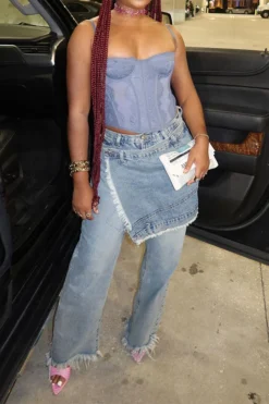 Irregular Patchwork Modern Wide Leg Jeans -Prettytina H23062659 BL 3