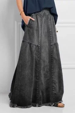 Patchwork Simple Burrs Denim Skirt 5 Patchwork Simple Burrs Denim Skirt -Prettytina H23062678 AS 1