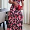 Floral Print Glamorous Belted Tiered Midi Dress