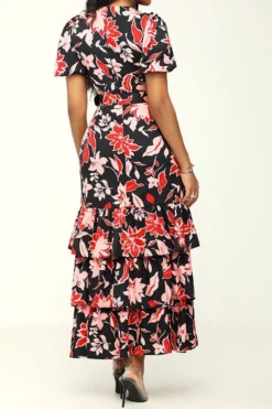 Floral Print Glamorous Belted Tiered Midi Dress -Prettytina H23062685 RT 4