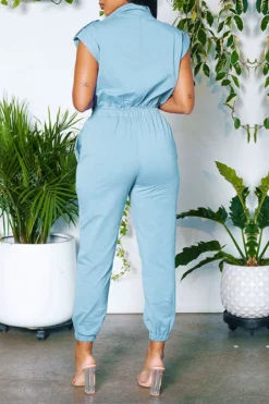 Solid Color Commuting Multi Pocket Jumpsuit -Prettytina H23062696 BL 2