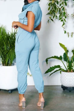 Solid Color Commuting Multi Pocket Jumpsuit -Prettytina H23062696 BL 3