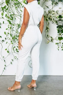 Solid Color Commuting Multi Pocket Jumpsuit -Prettytina H23062696 WH 3