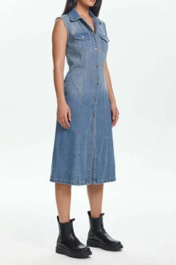 Gradient Classic Patch Pocket Denim Midi Dress -Prettytina H23070434 BL 4