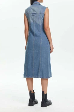 Gradient Classic Patch Pocket Denim Midi Dress -Prettytina H23070434 BL 5