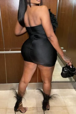 Feather & Rhinestone Design Romantic See-Through Mini Dress -Prettytina H23070457 BK 3