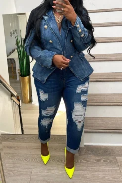 Gradient Denim Pretty Peak Lapel Blazer -Prettytina H23070776 NB 1