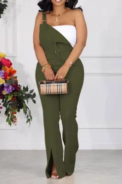 Solid Color Suspenders Commuting Split Hem Jumpsuit -Prettytina H23071316 AG 1