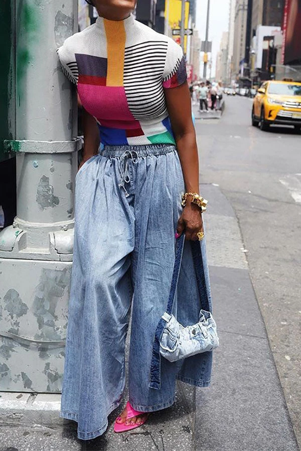 Solid Color Casual Wide Leg Jeans 2 Solid Color Casual Wide Leg Jeans - Image 2