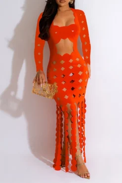 3D Round Leaves Hollow-Out Flirty Tassel Midi Dress -Prettytina H23071365 RE 1