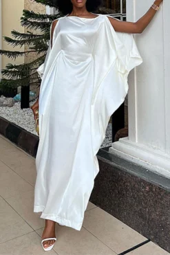 Solid Color Whimsical Split Sleeve Maxi Dress -Prettytina H23072014 WH 3