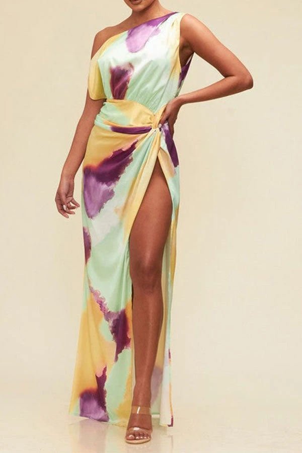 Tie Dye Pretty High Split Asymmetric Maxi Dress 3 Tie Dye Pretty High Split Asymmetric Maxi Dress - Image 3