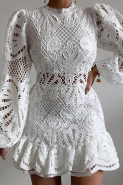 Hollow-Out Lace Girly Ruffle Mini Dress