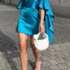 Solid Color Elegant Cape Sleeve Irregular Mini Dress