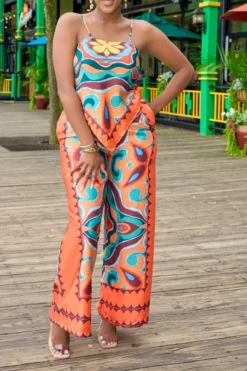 Tribal Print Stylish Irregular Pant Suit -Prettytina H23072107 OR 4