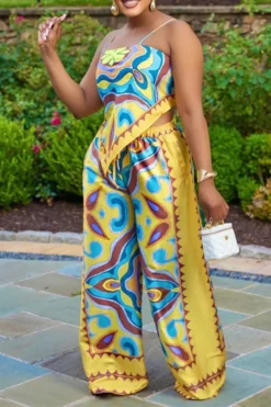 Tribal Print Stylish Irregular Pant Suit -Prettytina H23072107 YE 2