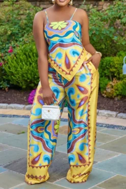 Tribal Print Stylish Irregular Pant Suit -Prettytina H23072107 YE 3