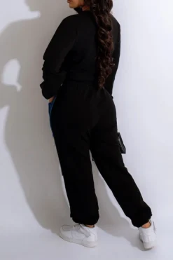 Applique Patchwork Sporty Drawstring Pant Suit 9 Applique Patchwork Sporty Drawstring Pant Suit -Prettytina H23072110 BK 2