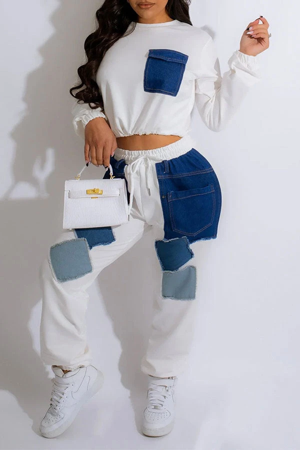 Applique Patchwork Sporty Drawstring Pant Suit 1 Applique Patchwork Sporty Drawstring Pant Suit