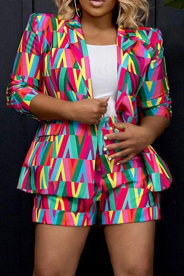 Chevron Print Colorful Peak Lapel Pant Suit 1 Chevron Print Colorful Peak Lapel Pant Suit