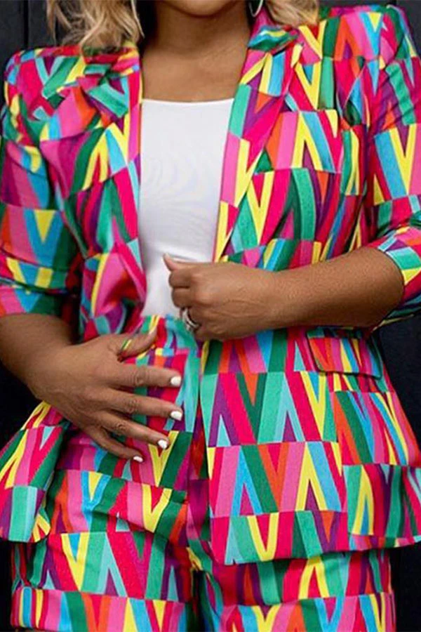 Chevron Print Colorful Peak Lapel Pant Suit 2 Chevron Print Colorful Peak Lapel Pant Suit - Image 2