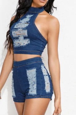 Ripped On-trend Denim Pant Suit -Prettytina H23072150 NB 5